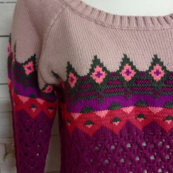 Y2K Wet Seal Sweater Women's Wool Blend Size Large Fair Isle Mutlicolored Wool - Picture 4 of 11